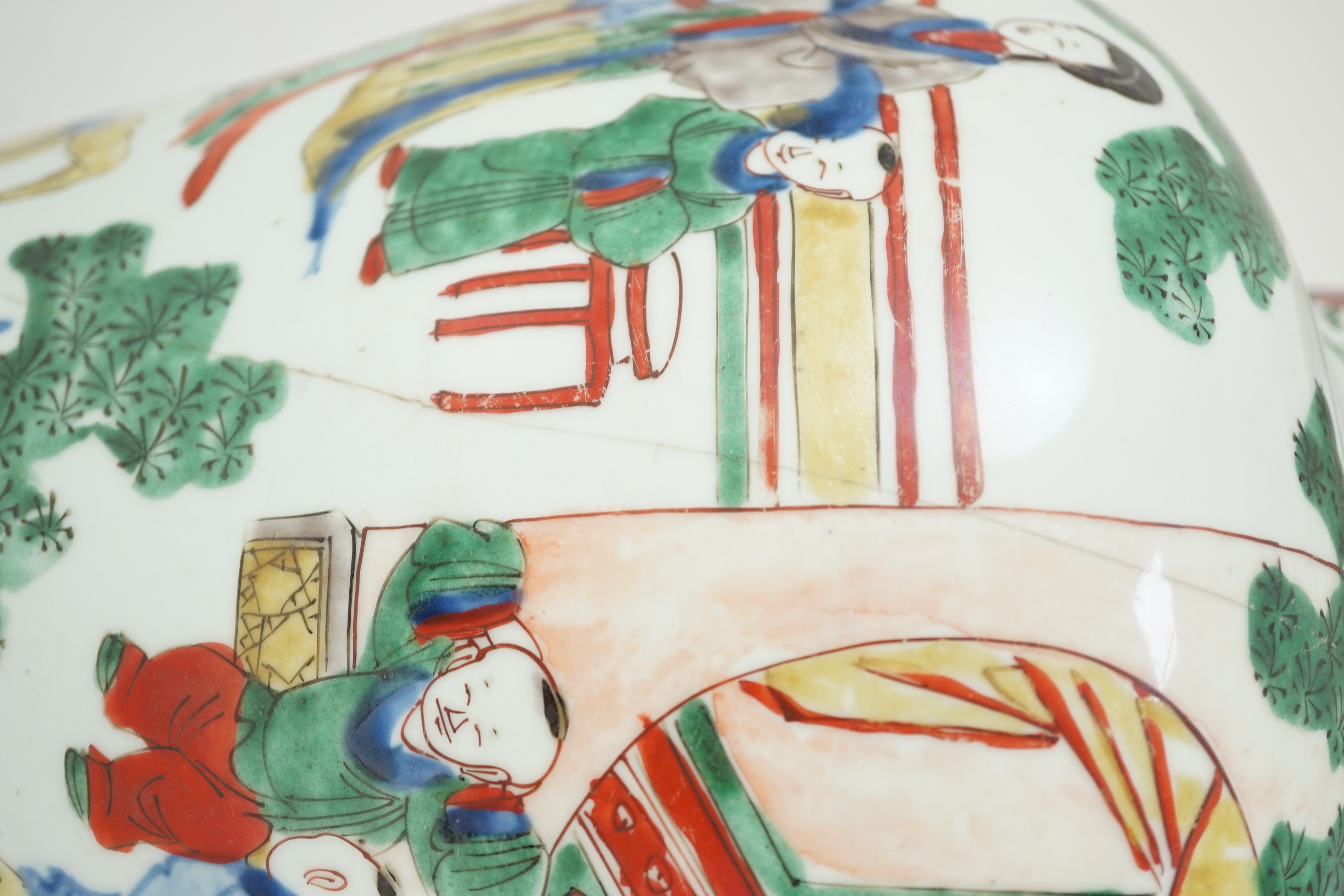 A Chinese Transitional wucai 'boys' vase and cover, c.1640, 41cm high